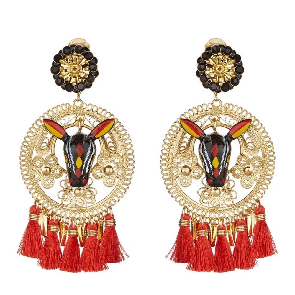 Mercedes Salazar Gold and Red Bull Earrings